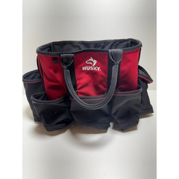 Husky 24 in 15 Pocket Open Top Supply Tool Bag Double Handle Utility Red Black - Picture 1 of 10